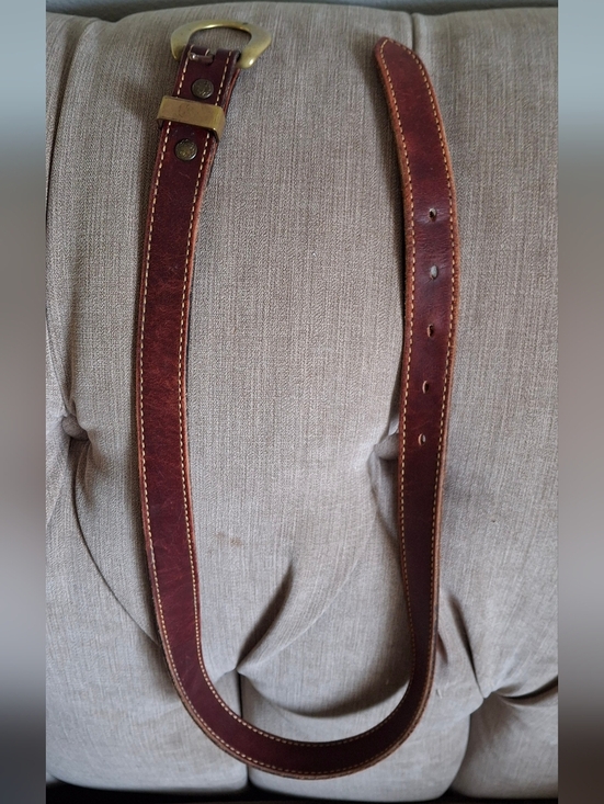Holland  Vintage 90\' Rare Burgundy Leather Belt, Size 32, Rustic Brass Buckle. main image 2
